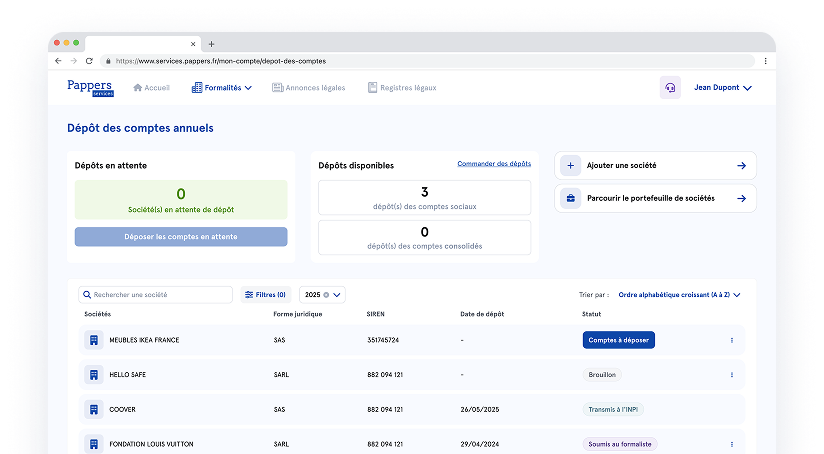 Dépôt des comptes annuels sur Pappers Services
