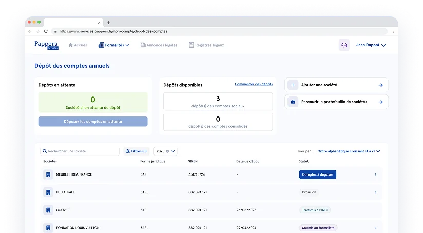 Dépôt des comptes annuels sur Pappers Services