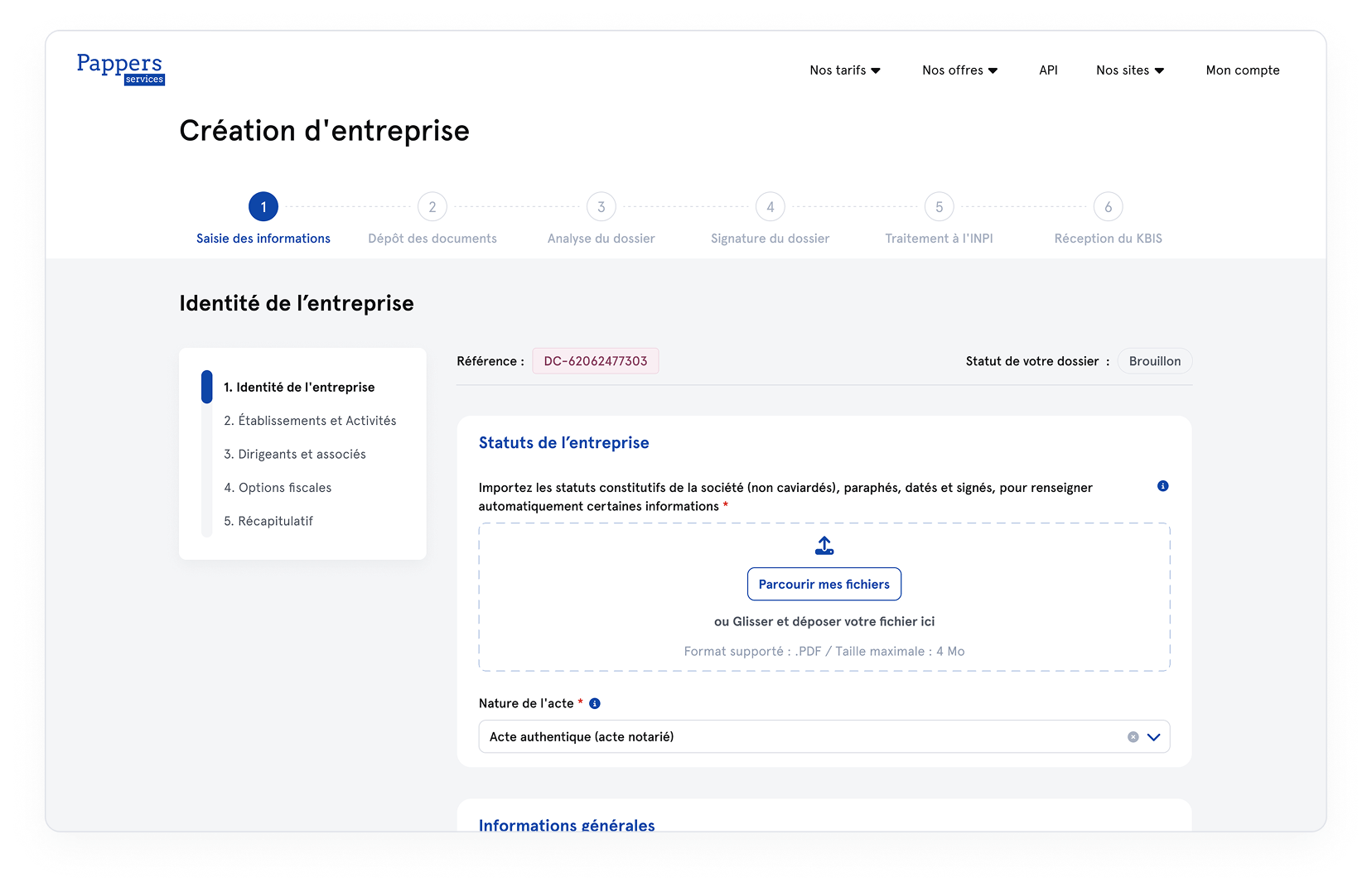 Illustration de l'interface de création de SASU