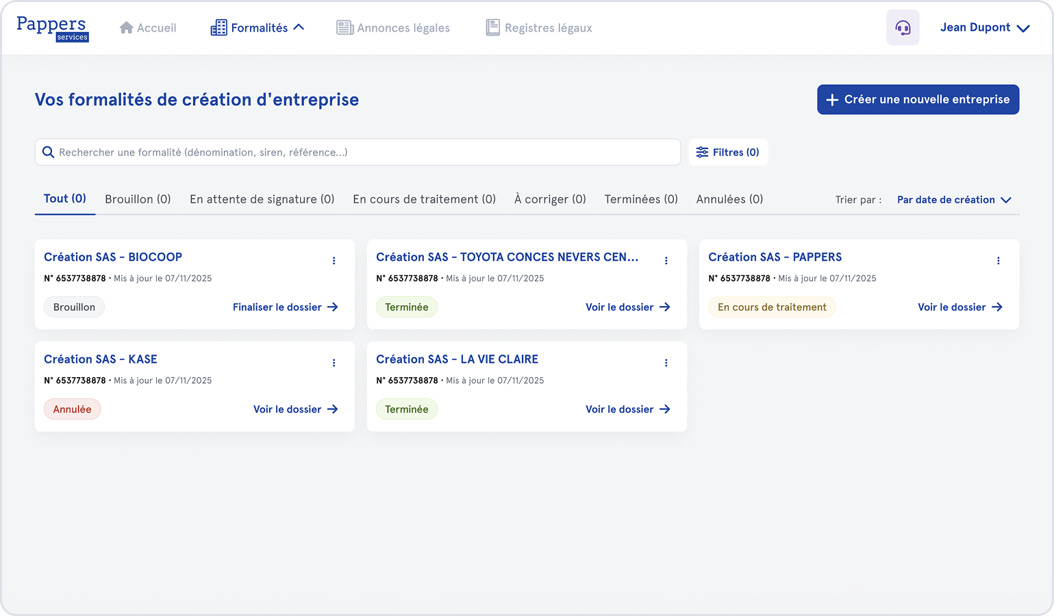Illustration du tableau de bord multi-sociétés